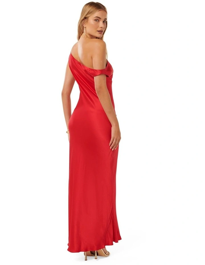 Blake Satin Tipped Shoulder Maxi Dress in Red