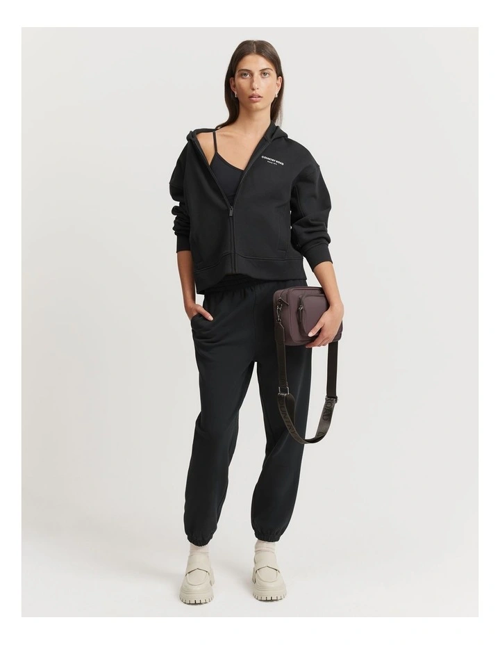 Crop Zip Hooded Sweat Top in Black