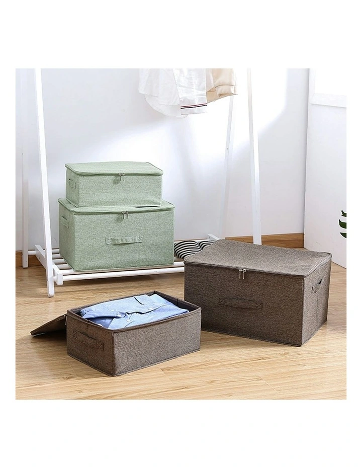 Small Portable Double Zipper Storage Box in Coffee