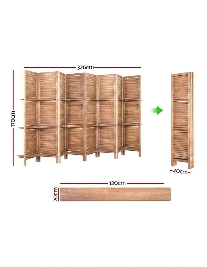 Room Divider Screen 326x170cm Shelf Oak 8 Panel