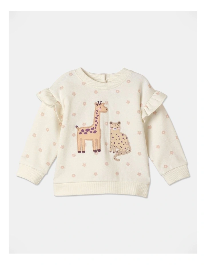 Embroidered Sweat Top in Cream