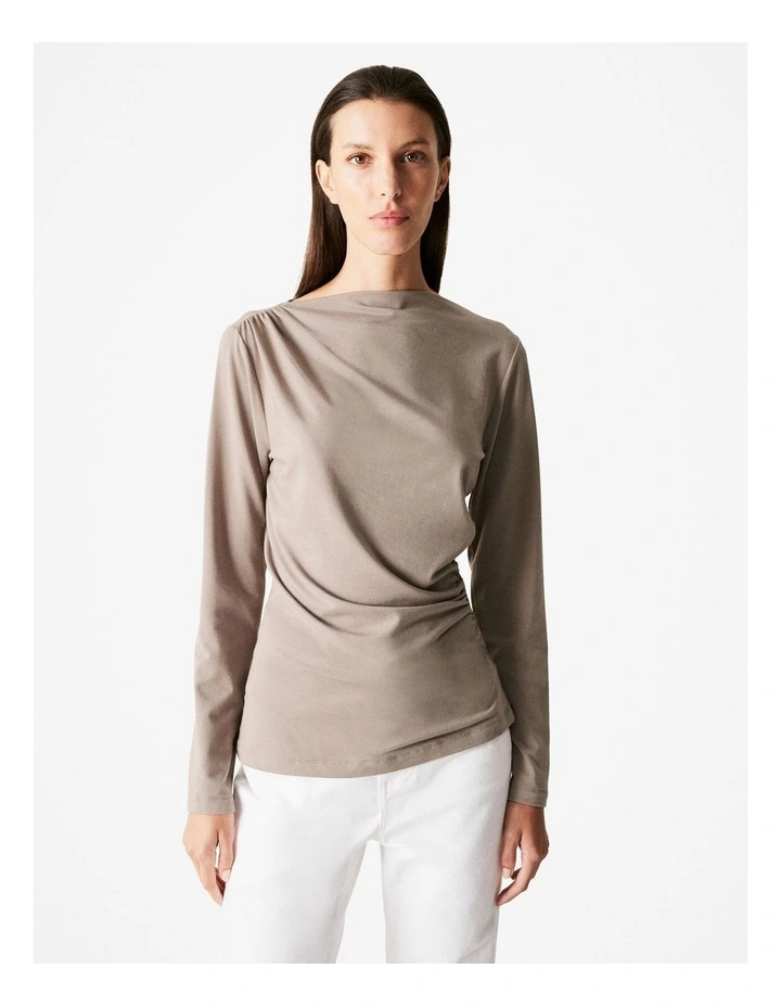 Cotton Modal Blend Boatneck Top in Cinder