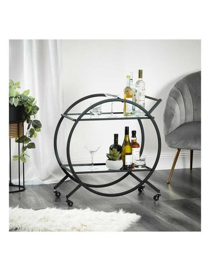 Remy Steel Bar Cart with Glass Rack in Black