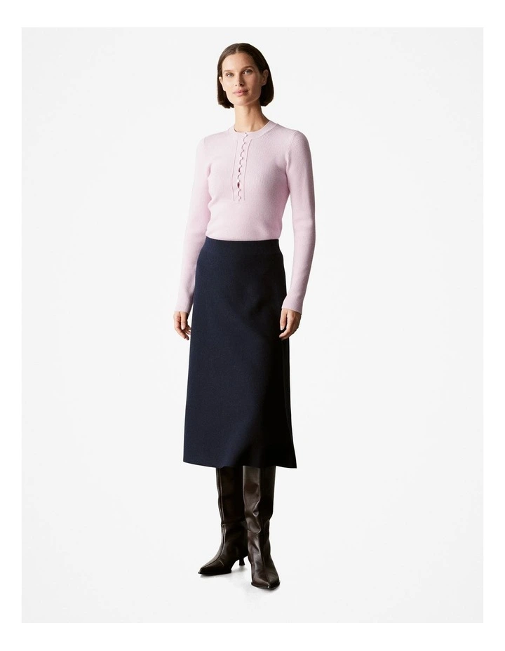 Wool Cotton Blend Rib Button Front Knit in Blossom Pink