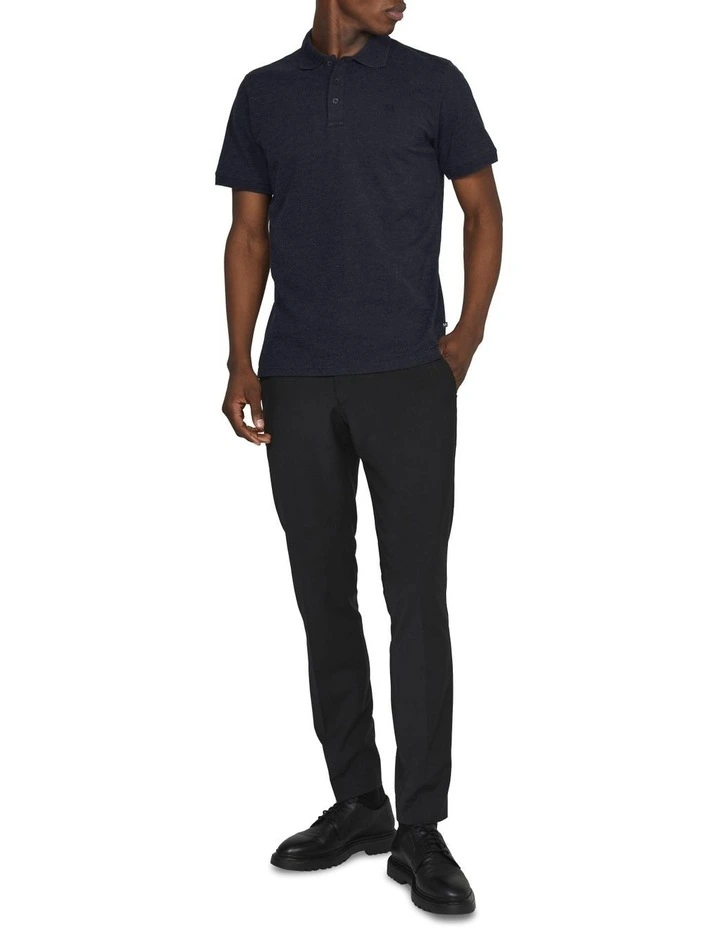 Poleo Melange Polo T-shirt in Dark Navy