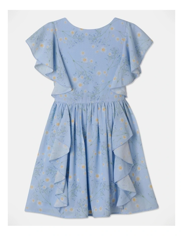 Woven Tiered Frill Dress In Light Blue