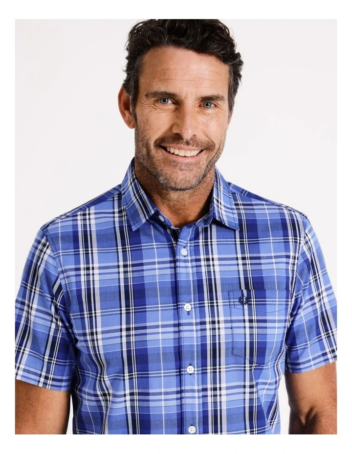 Noosa Short Sleeve Check Shirt in Blue