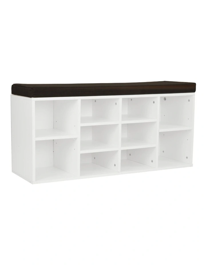 Shoe Rack Cabinet Organiser Brown Cushion 104 x 30 x 45 White