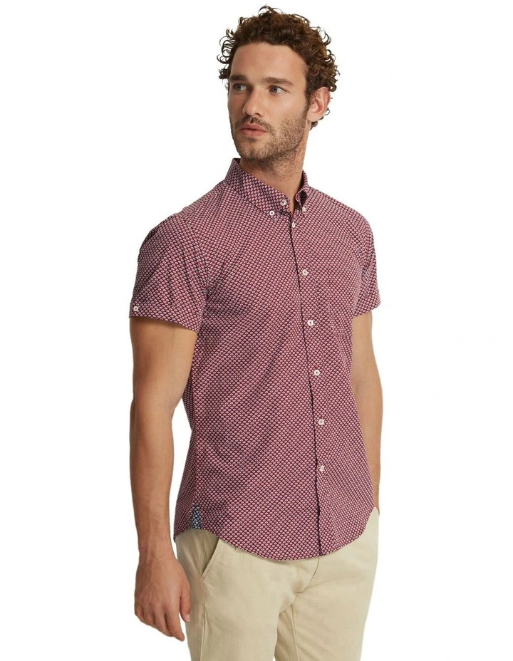 Tottenham Cotton Printed Short Sleeve Shirt in Red