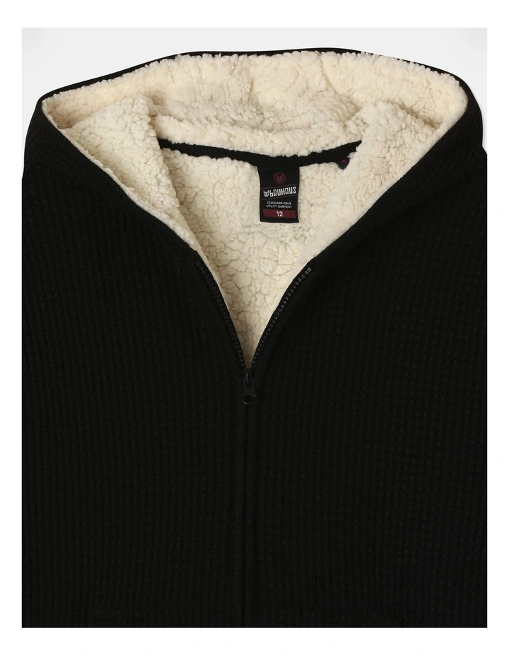 Knitted Waffle Zip Thru Top in Black