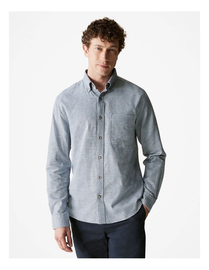 Regular Fit Brushed Cotton Estate Check Shirt in Blueprint