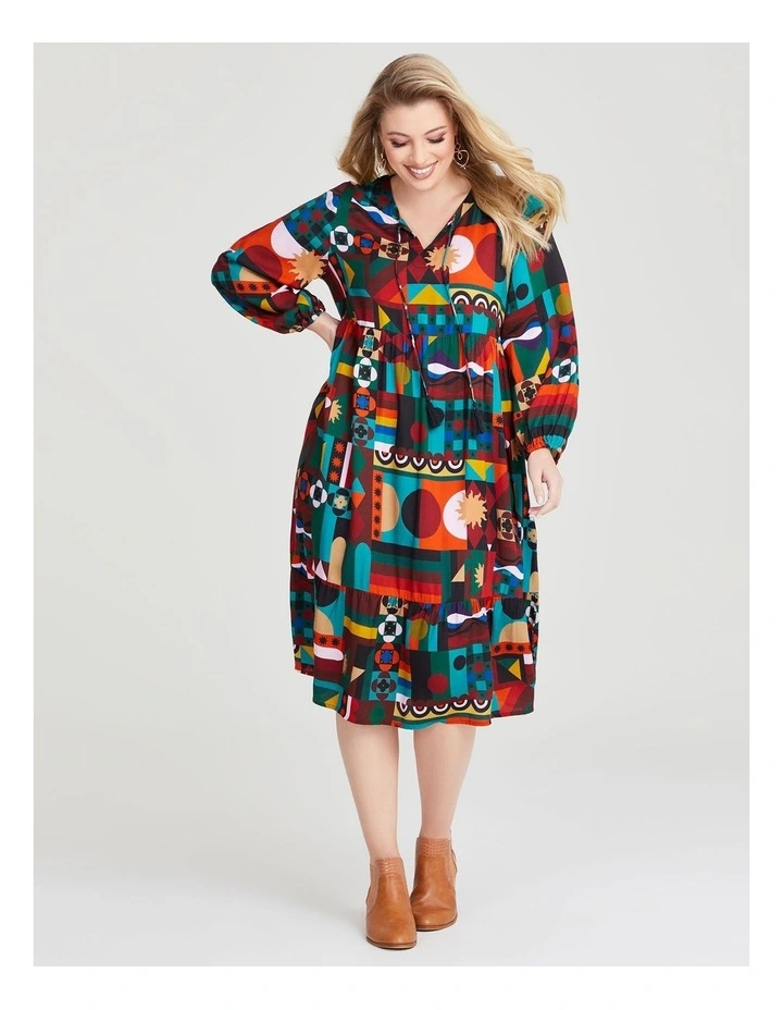 Natural Geo Patchwork Dress in Print