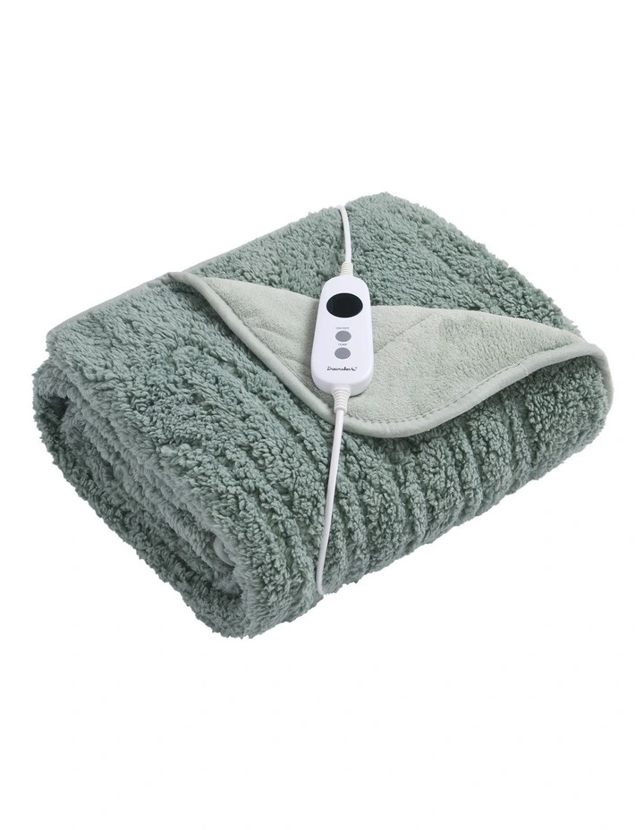 Reversible Sherpa & Coral Fleece Heated Throw in Olive/Sage