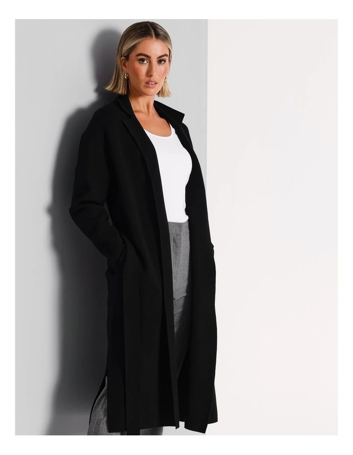 Double Faced Collar Revere Cardigan in Black