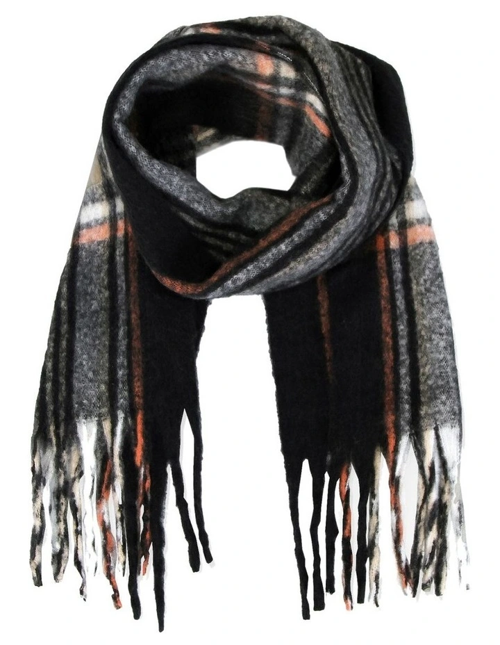 Meridian Brushed Plaid Scarf in Black/White