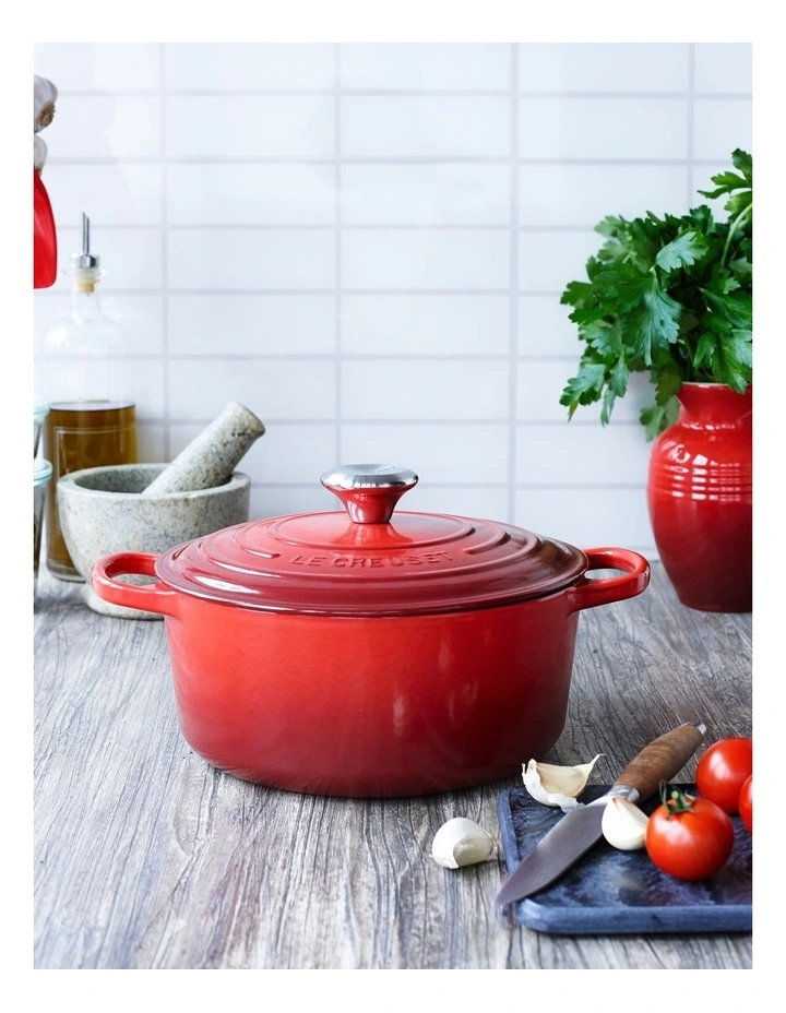 Signature Cast Iron Round Casserole Red