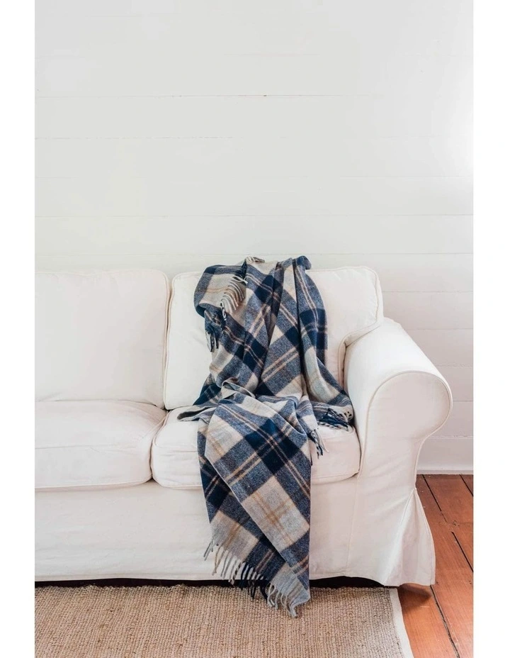 Heritage Collection Recycled Wool Scottish Tartan Blanket in Navy