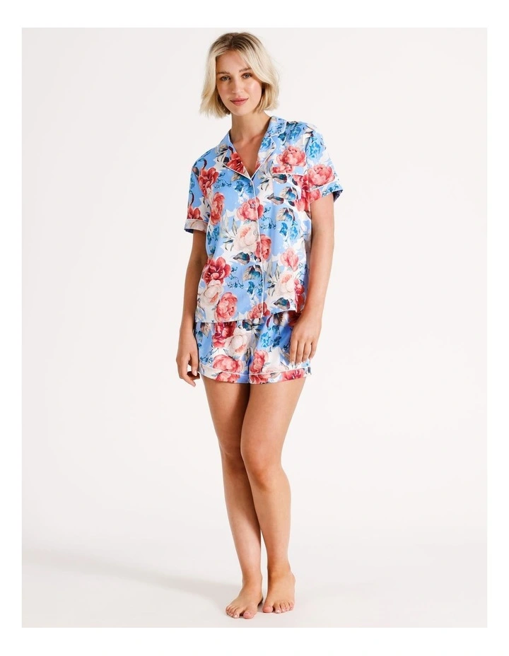 Pebbled Satin PJ Set in White Floral