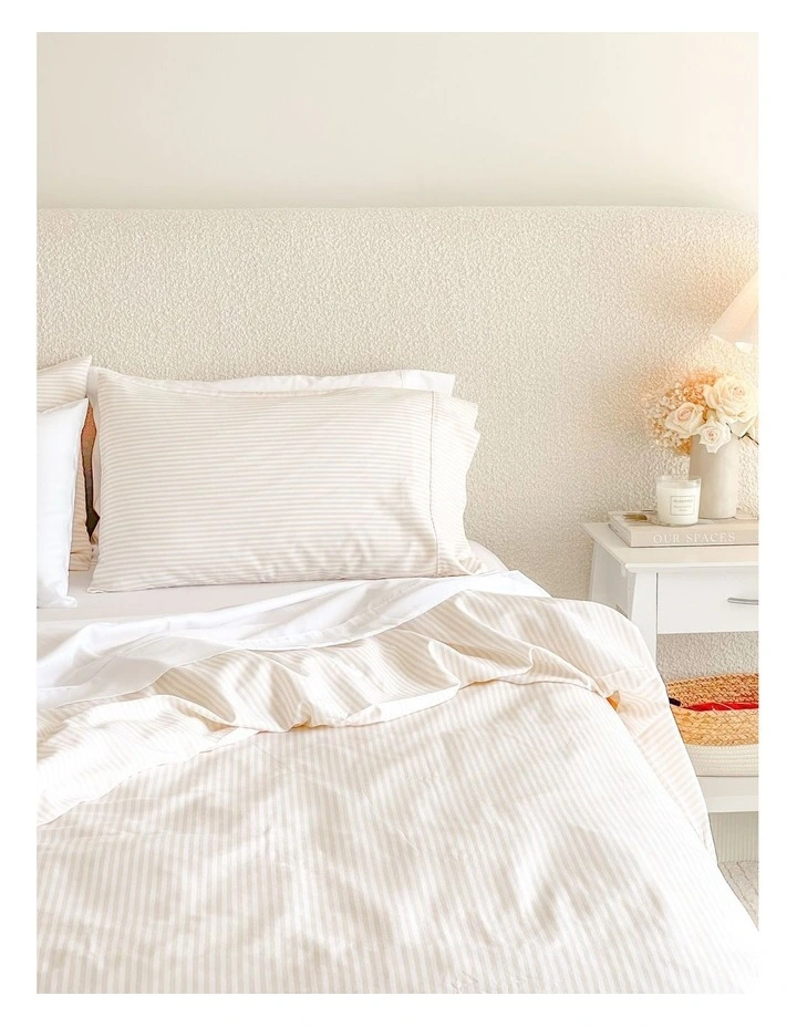 Luxury Striped Linen Queen Quilt Cover Set in Beige