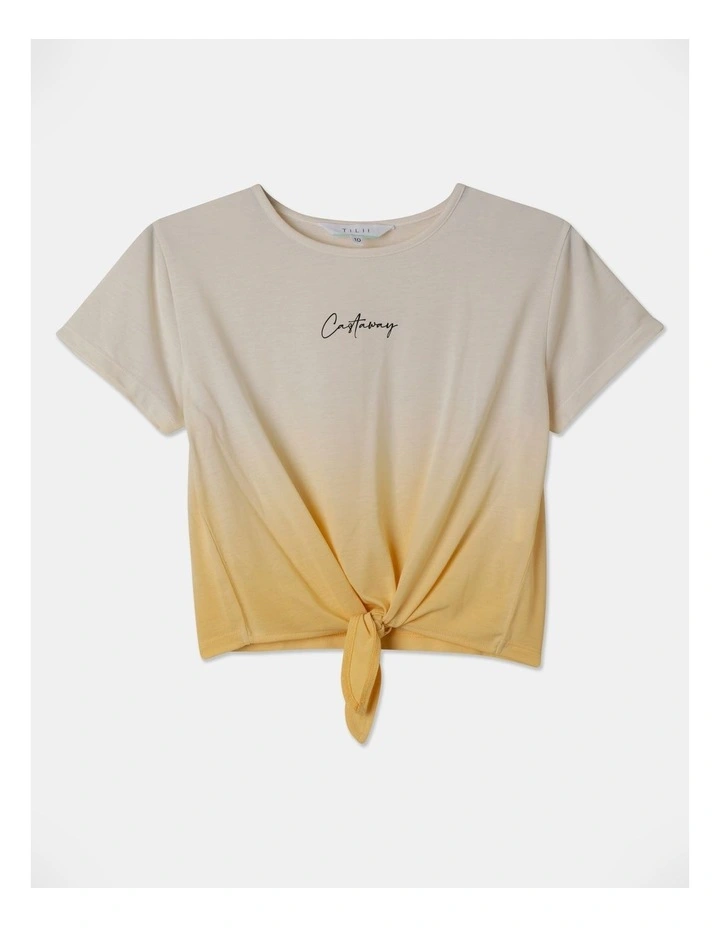 Knit Viscose Tie Front Tee in Yellow