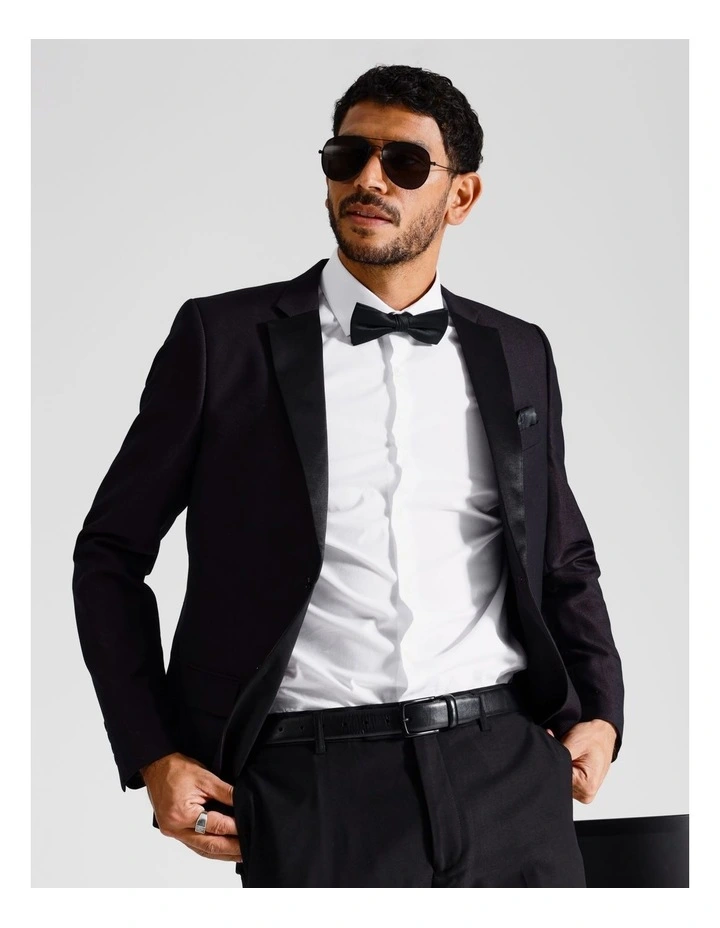 Slim Blazer Micro Dobby Satin Notch Lapel in Red