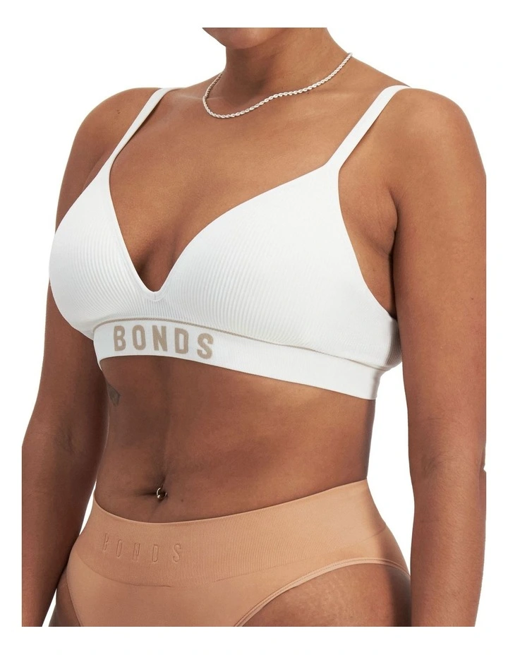 Retro Rib Wirefree Tee Bra in White/Blushed