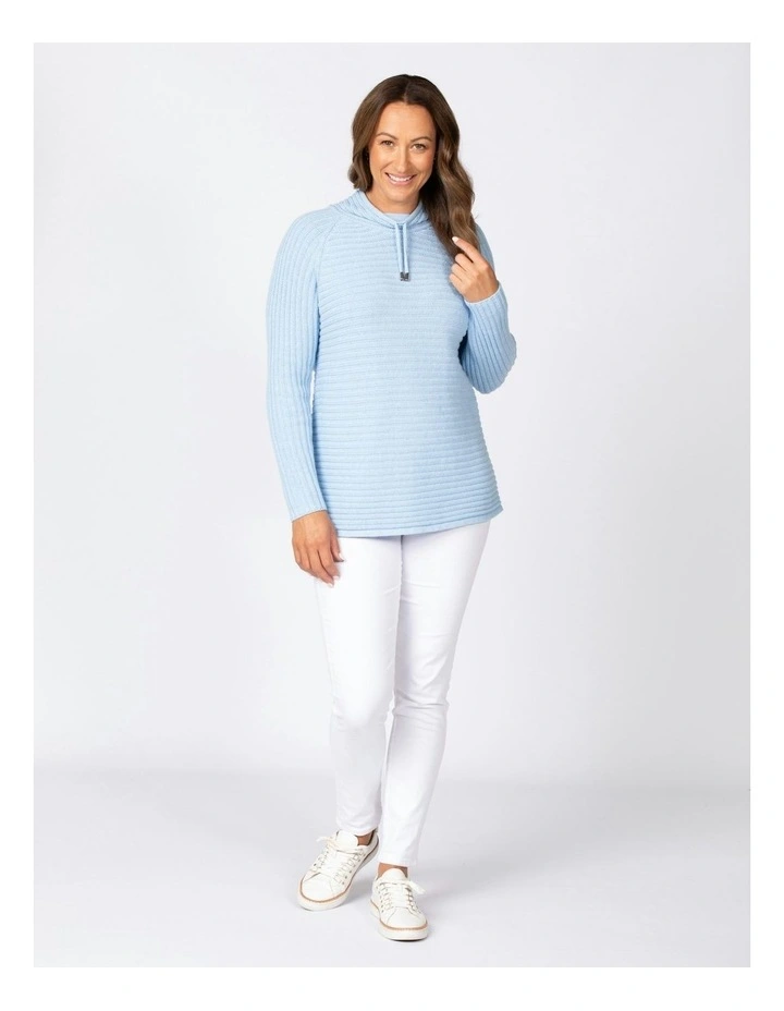 Rib Drawstring Neck Sweater in Blue