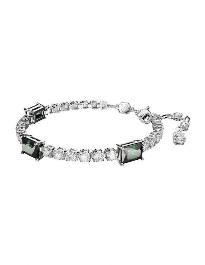 Matrix Tennis Mixed Cuts Rhodium Plated Bracelet in Green