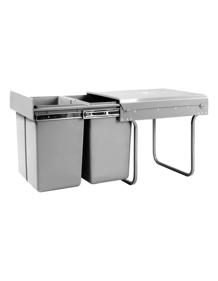 Pull Out Bin Kitchen Double Basket 2X20L in Grey