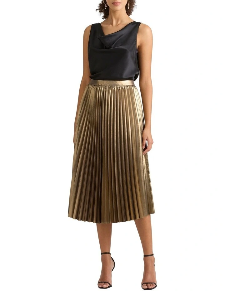 Alastair Metallic Pleat Skirt in Gold