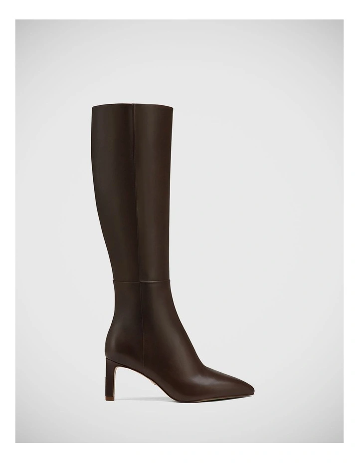 Kian Leather Stiletto Heel Long Boot in Espresso