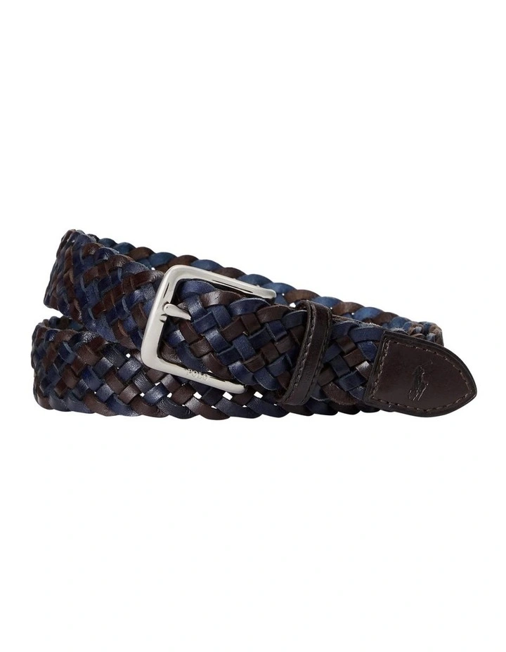 Braided Leather Belt in Navy
