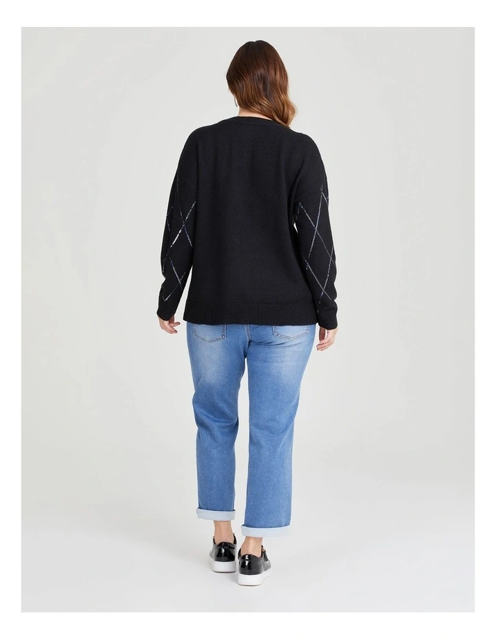 Diamond Sequin Knit Jumper in Black
