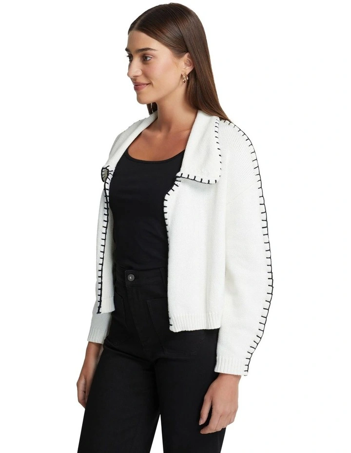 Claudine Cotton Cardigan in Ivory/Black