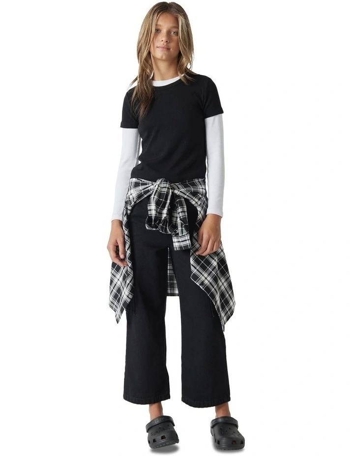 Denim Pull On Cargo Jean in Black
