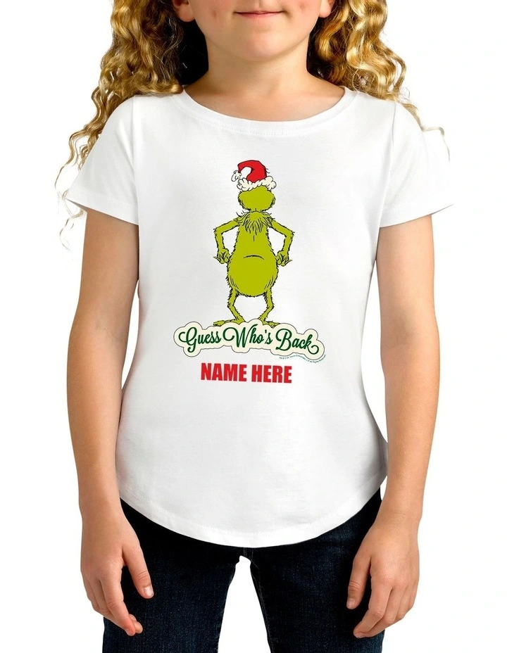 Girl's Dr.Seuss Guess Who's Back Xmas Personalised Cotton T Shirt