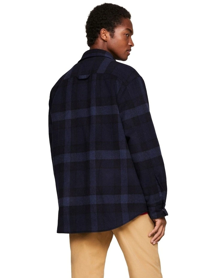 Wool Blend Check Overshirt in Navy