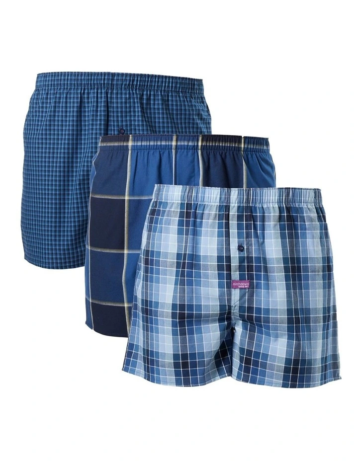 Cubist Check Cotton Boxer 3 Pack in Blue