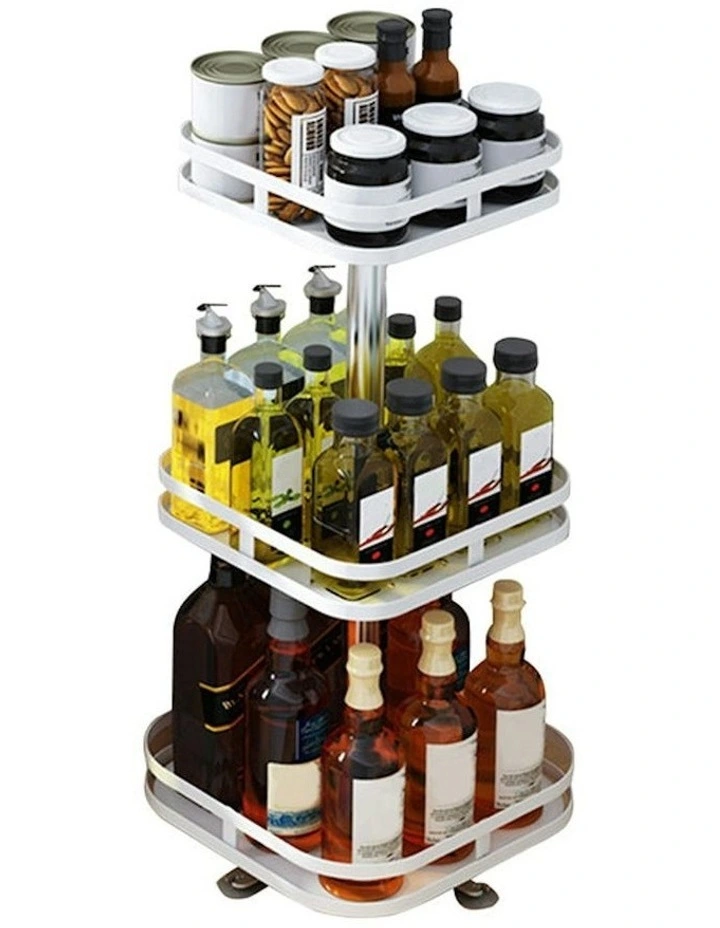 Steel Square Rotating Multi-Function Kitchen Storage 3 Tier in White