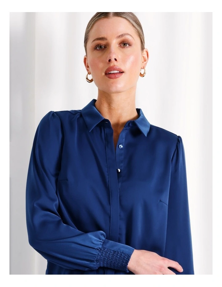 Recycled Satin Shirt in Cobalt
