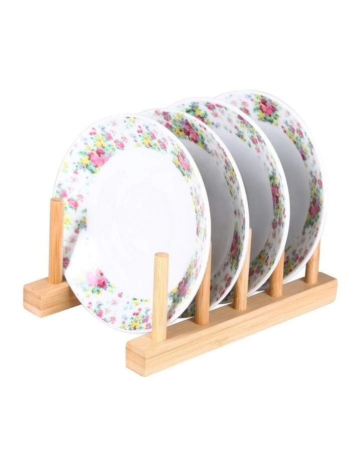Bamboo Standing Plate Rack 2 Pack 18x11.5x7.5cm in Natural Brown