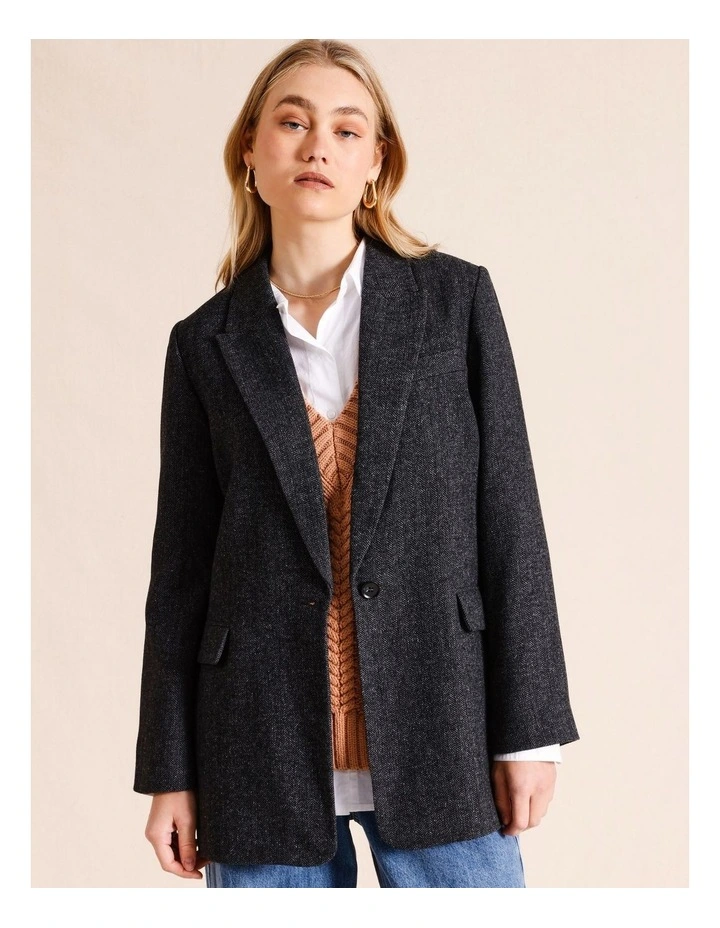 Herringbone Weave Blazer in Charcoal