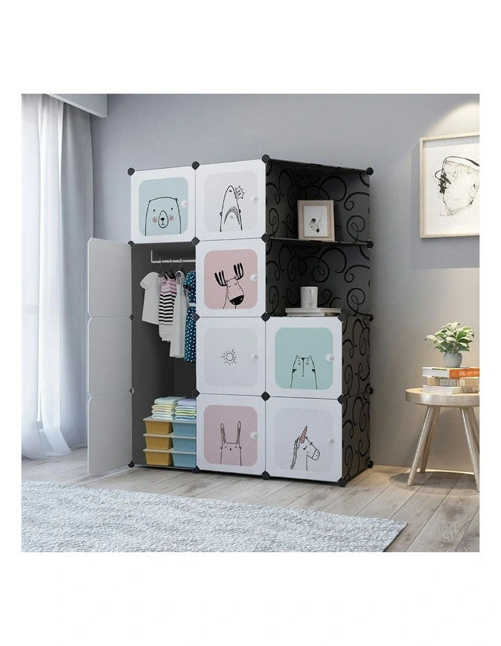 10 Cubes Portable Wardrobe Foldable Closet with Doors in Black
