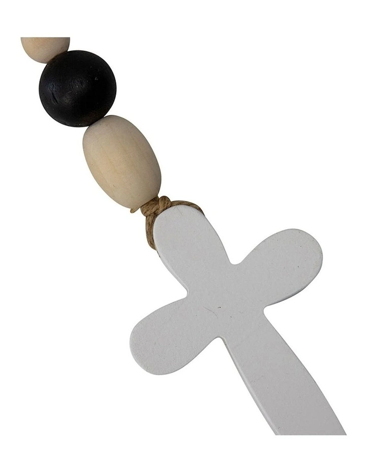 Wooden Beaded Ornament with Cross in Multi