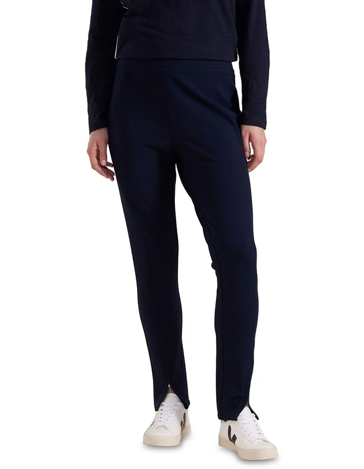 Full Length Zipper Ponte Legging in French Navy