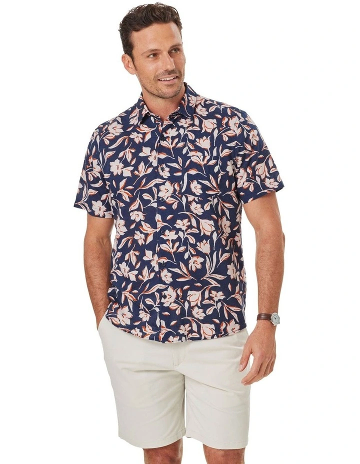 Casual Floral Print Shirt in Navy