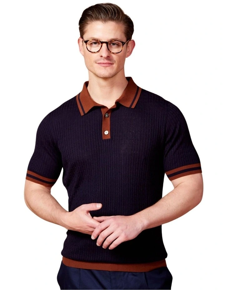 Buttoned Contrast Shirt in Navy/Brown