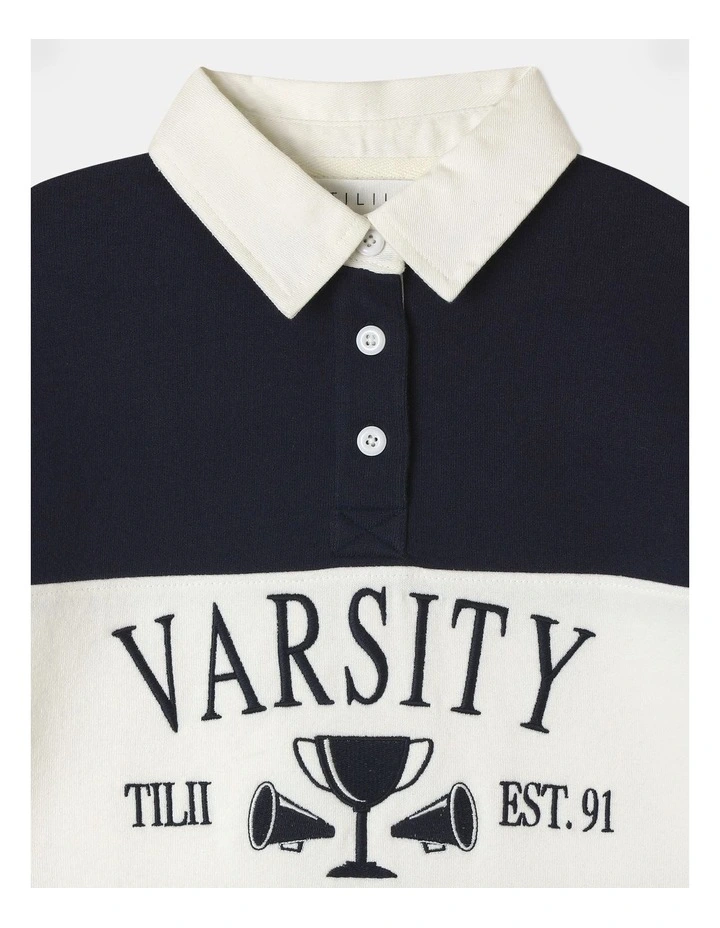 French Terry Rugby Top in Navy