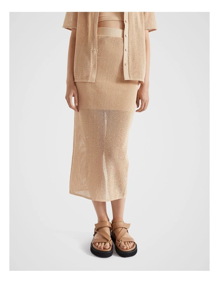 Column Maxi Mesh Skirt in Soft Wheat