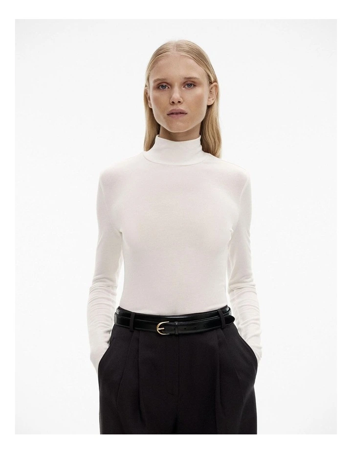 Wool Blend High Neck Top in Chalk